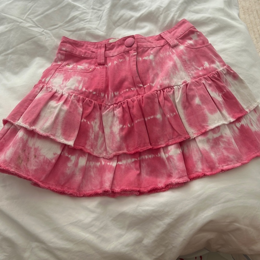 Pink and white denim skirt